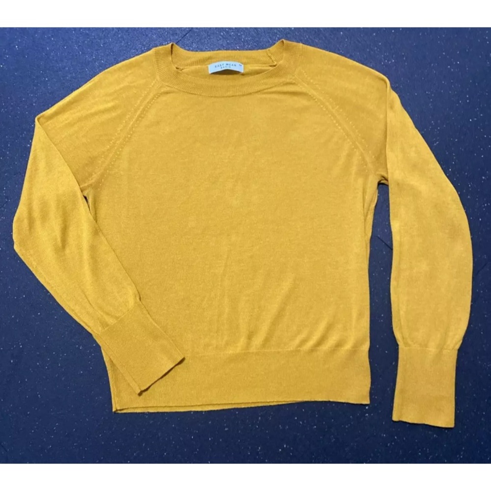 Womens Sweater pullover crew neck Easy Wear Basic Casual Mustard Gold Sz Med